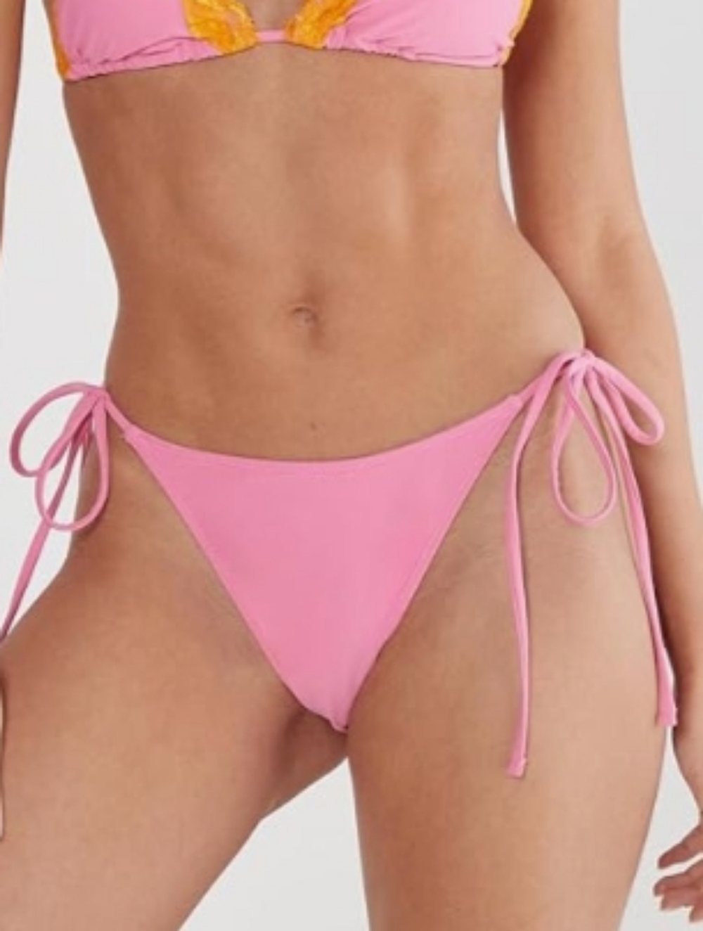 Nasty Gal Pink Tie-Side Bikini Bottom with Orange Lace Trim Size 4 NWT